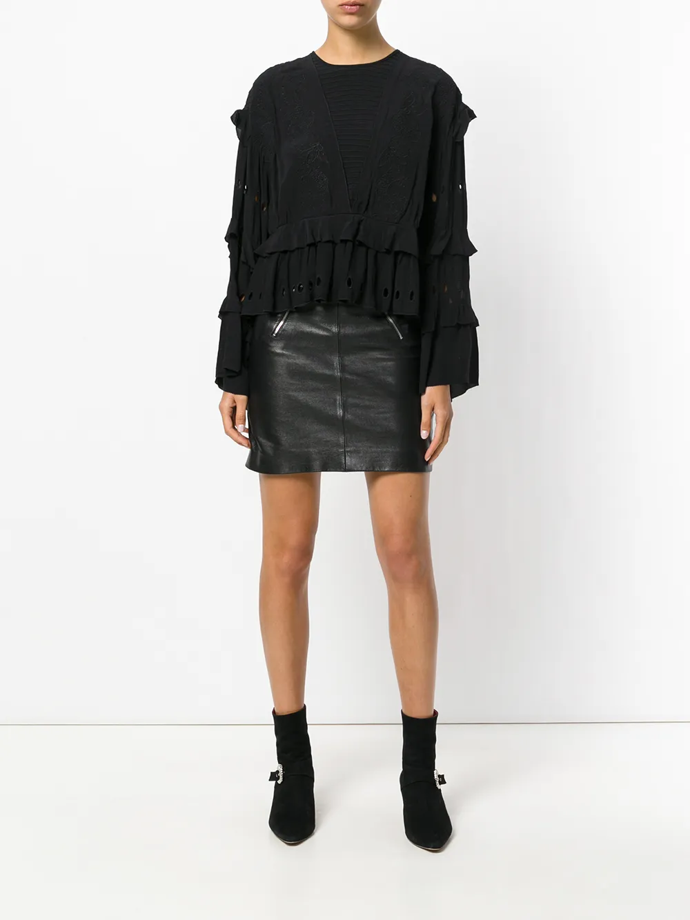  Iro Embroidered Ruffle Blouse - Black 