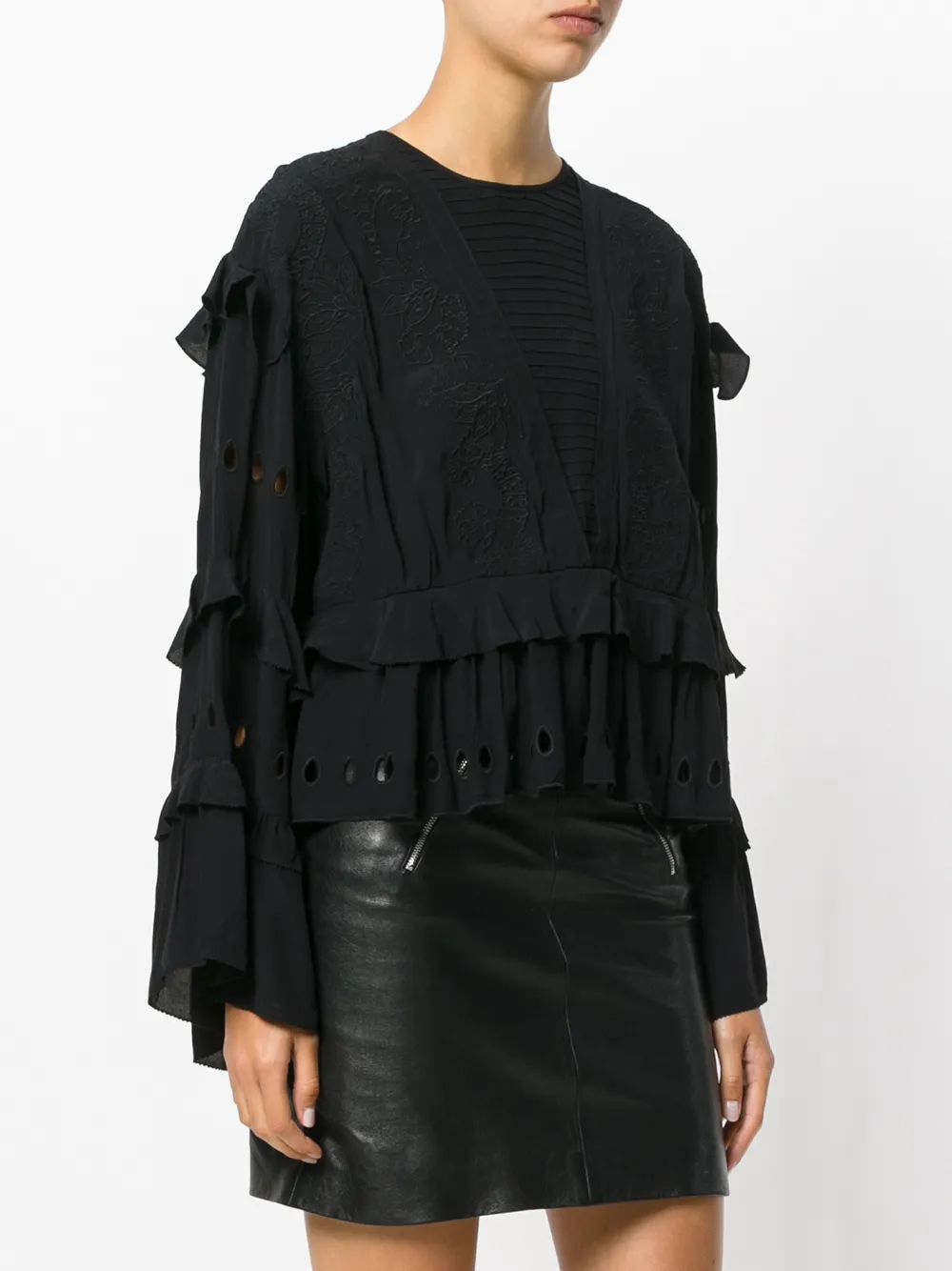  Iro Embroidered Ruffle Blouse - Black 