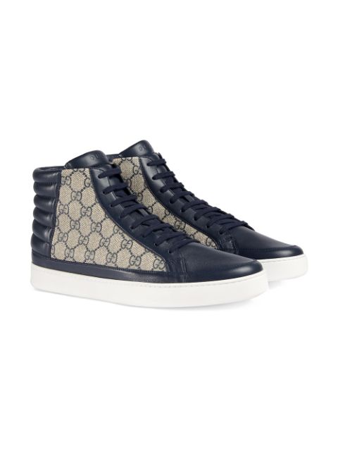 GUCCI Beige Gg Canvas And Cocoa Leather High-Top Sneakers in Black ...