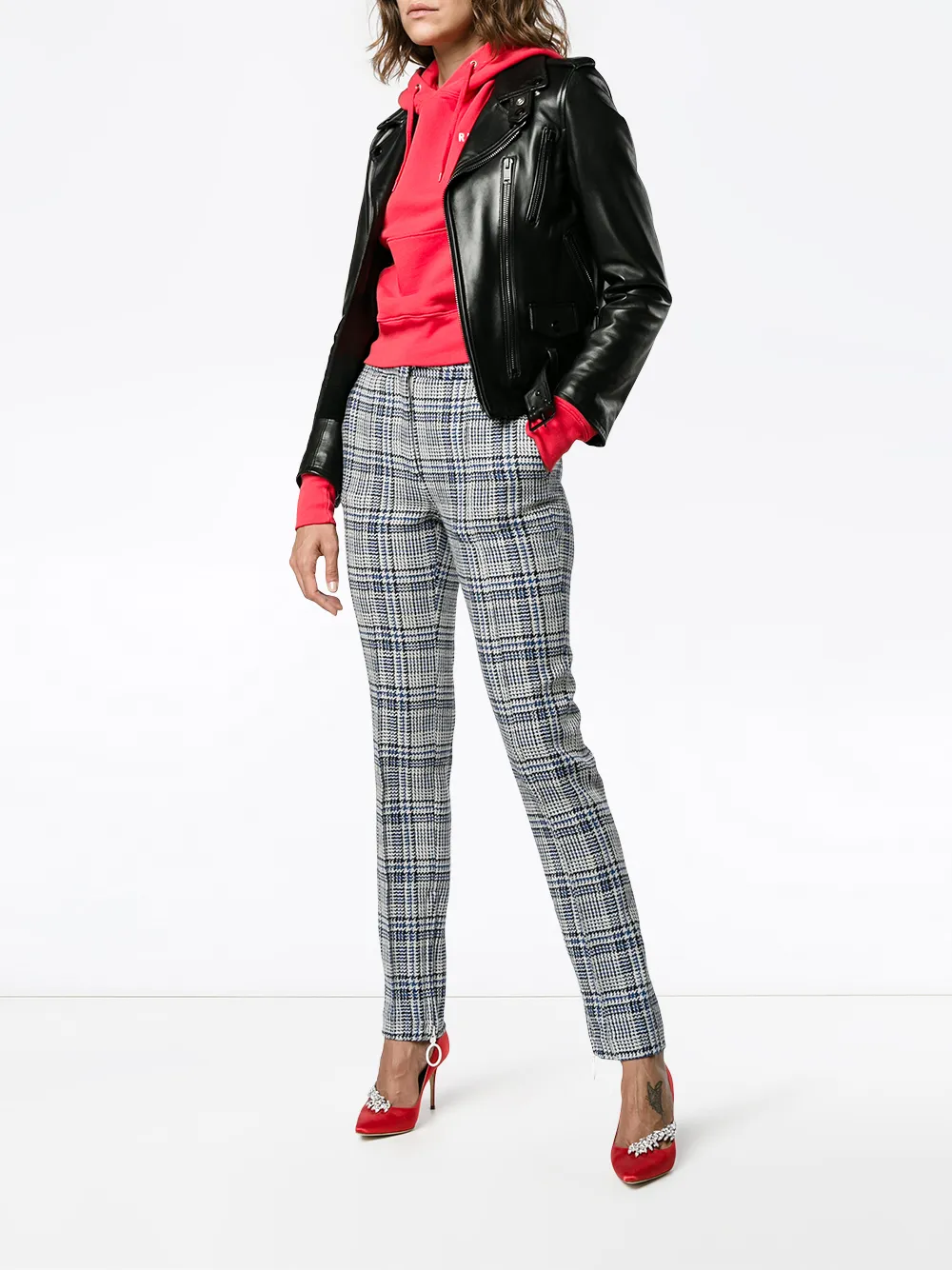 Off-White Tartan High Waisted Trousers Blauw