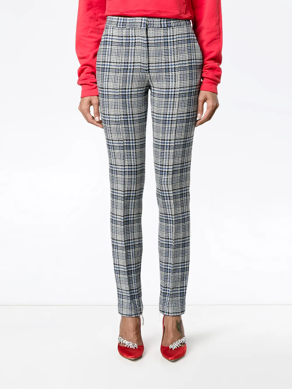 Off-White Tartan High Waisted Trousers Blauw