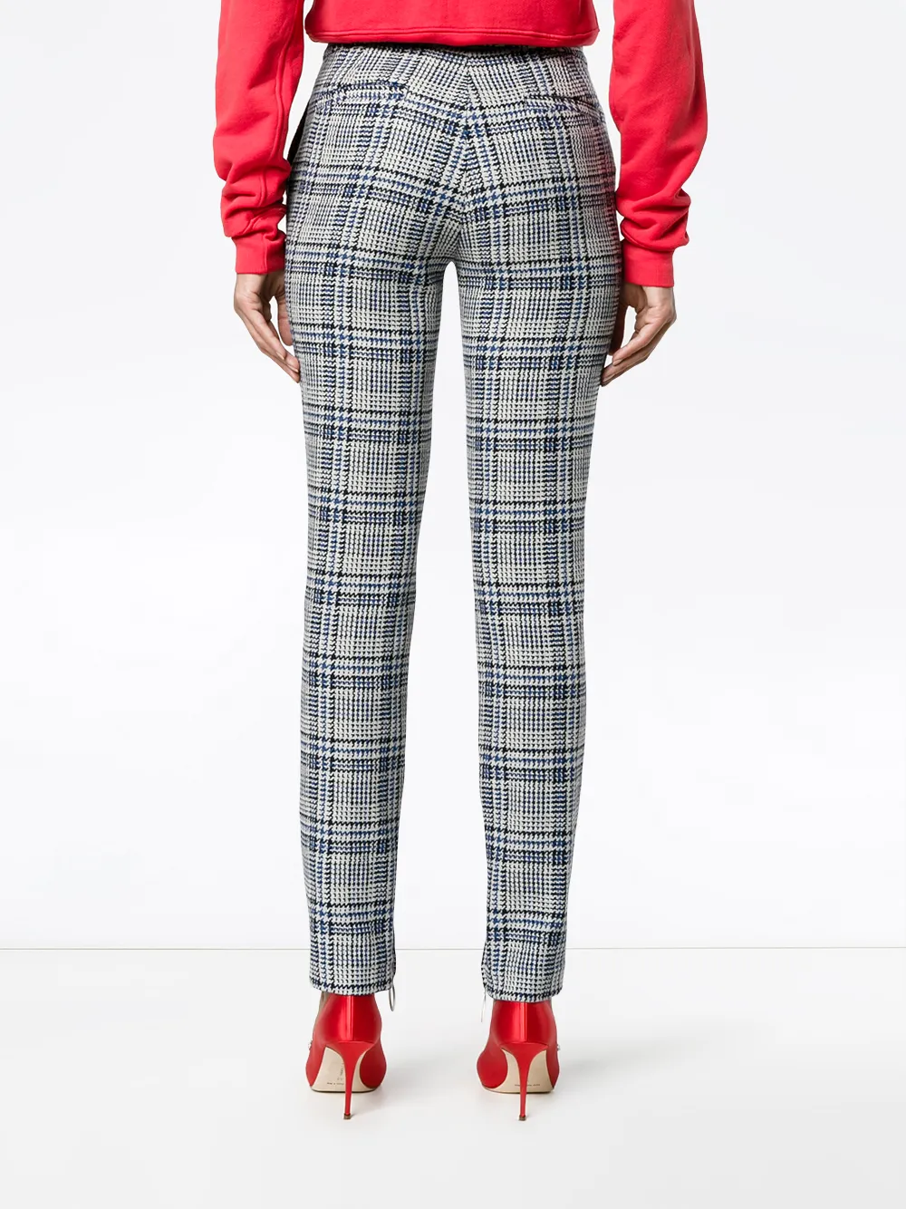 Off-White Tartan High Waisted Trousers Blauw