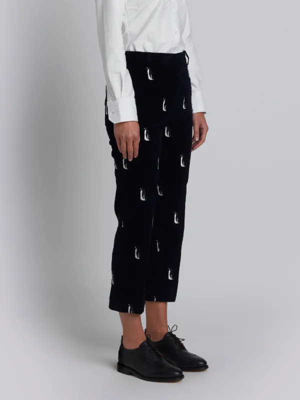 Beltloop Trouser With Penguin Embroidery In Navy Fine Wale Corduroy