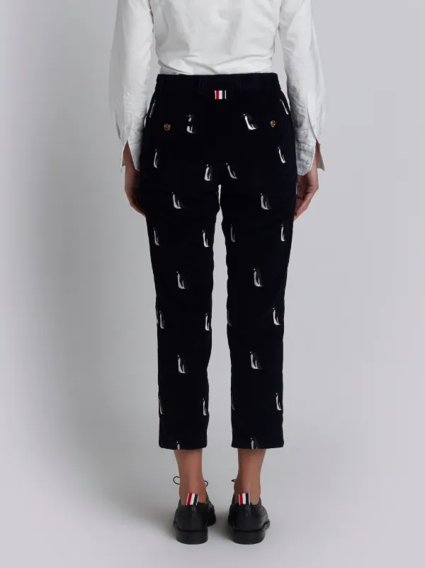 Beltloop Trouser With Penguin Embroidery In Navy Fine Wale Corduroy