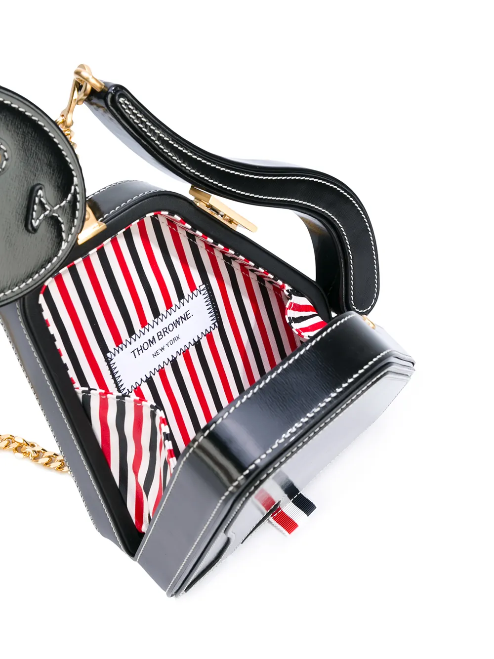 Thom Browne Cat Bag With Chain Shoulder Strap In Calf Leather Zwart