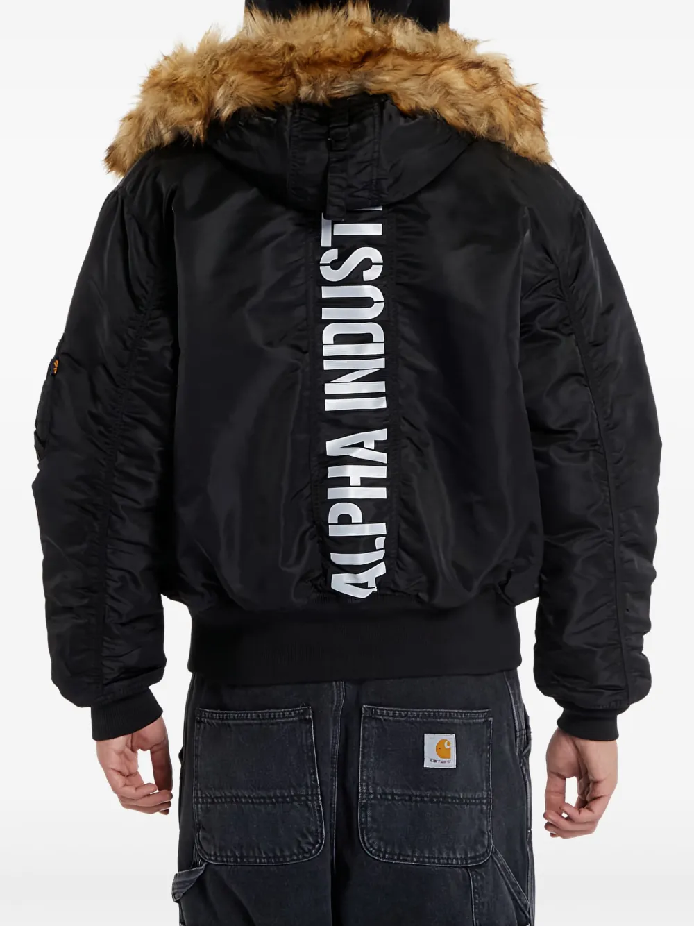 Alpha Industries Bomberjack met afwerking van imitatiebont Zwart