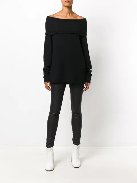 black shoulderless sweater