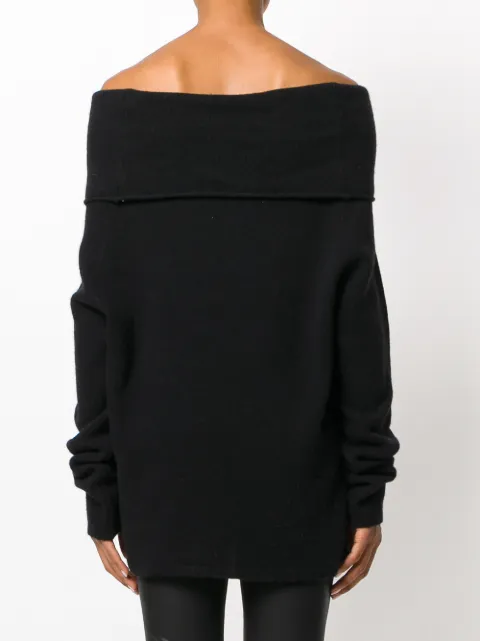black shoulderless sweater