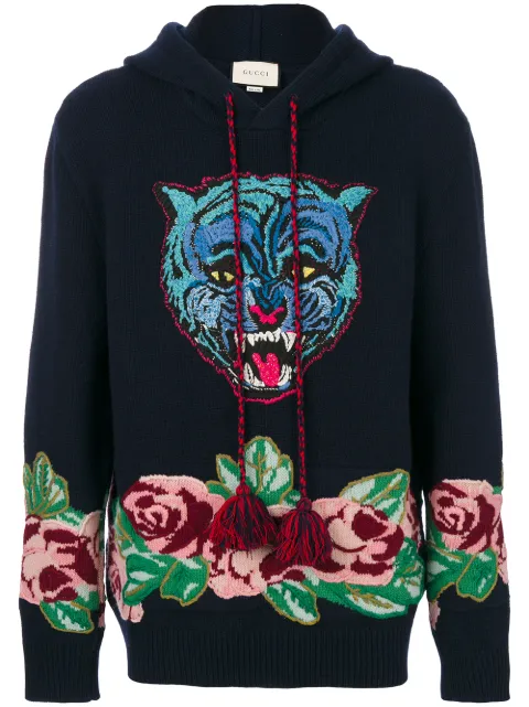 GUCCI Angry Cat Knitted Hoodie | ModeSens