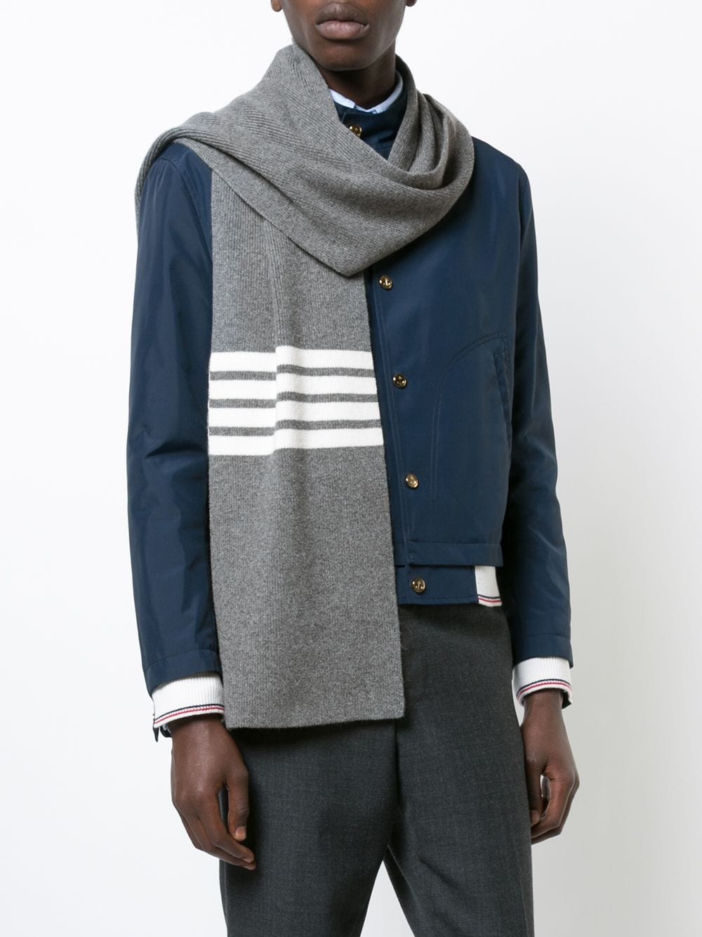 Thom Browne 4-Bar Stripe Cashmere Rib Scarf - Grijs