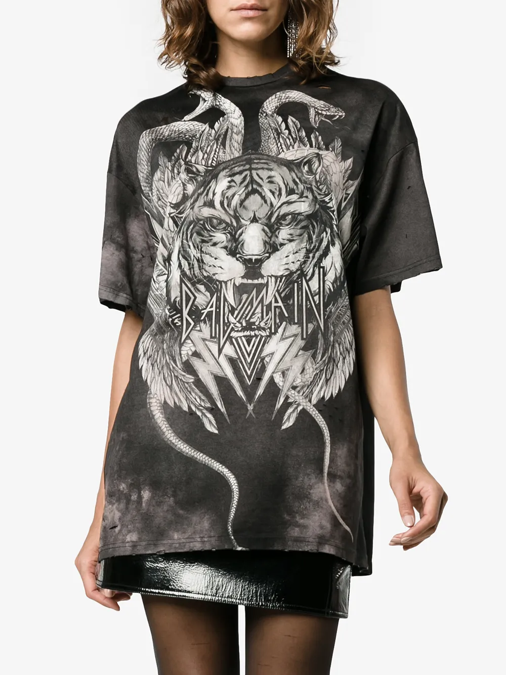 Balmain oversized tiger print T-shirt Zwart