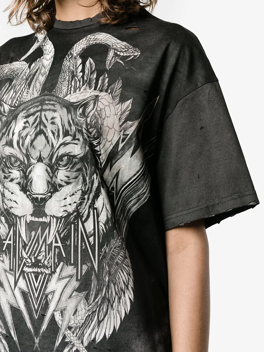 Balmain oversized tiger print T-shirt Zwart