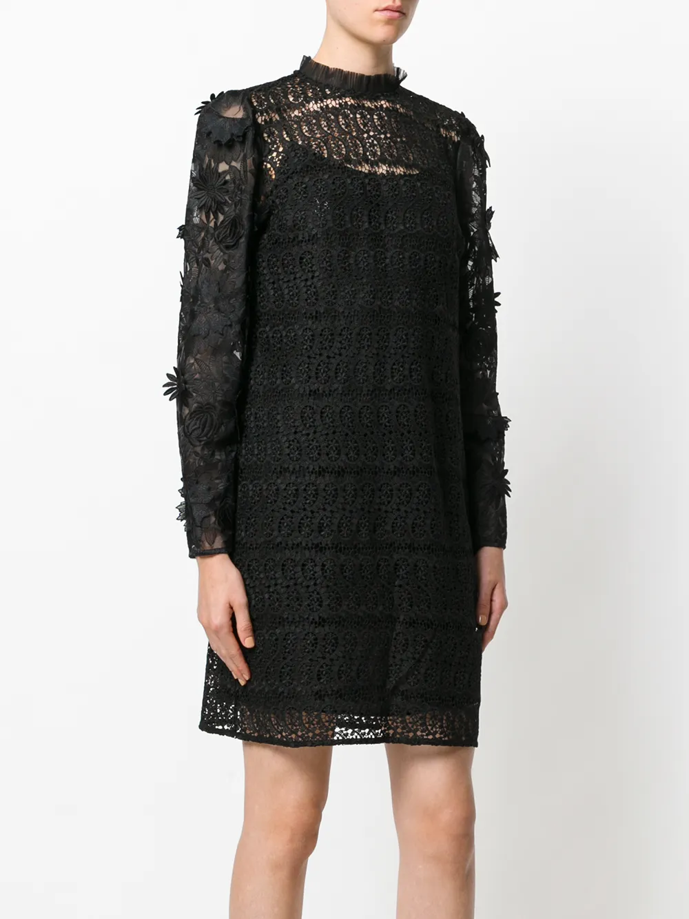 Imagen secundaria de producto de Michael Michael Kors vestido de encaje floral con panel de rejilla - Negro - MICHAEL Michael Kors