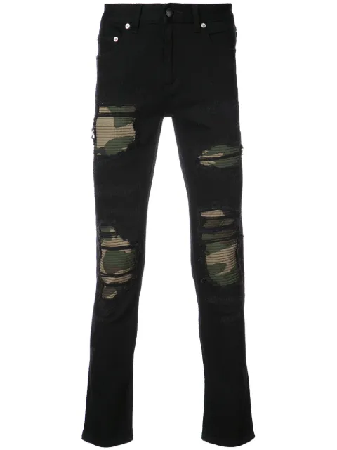God's Masterful Children Distressed camouflage panel jeans
