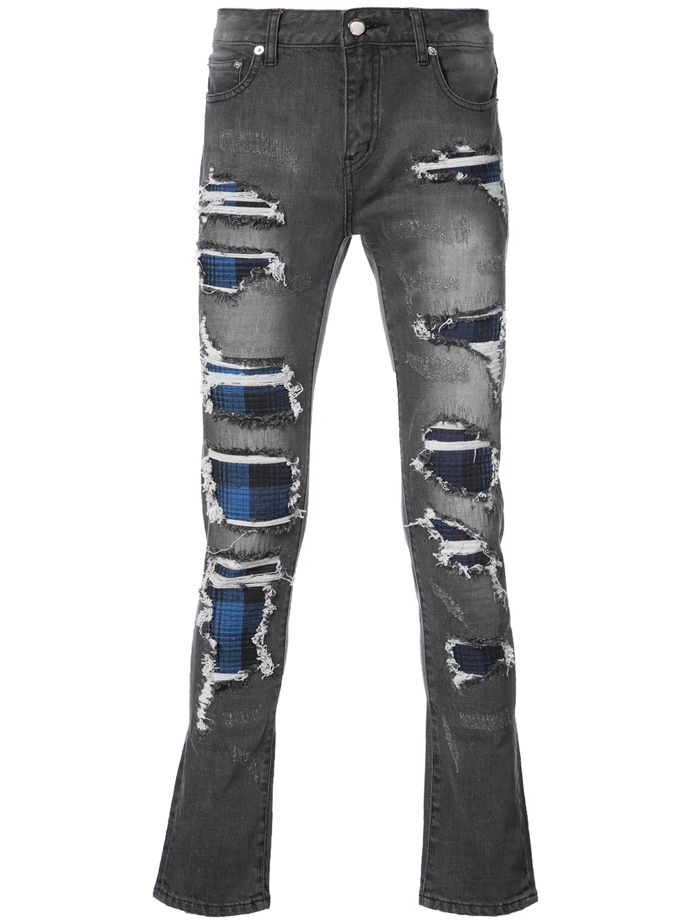 God's Masterful Children Strati plaid panel distressed jeans | Grey | Image 1
