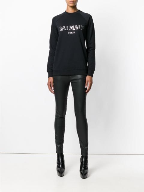 BALMAIN Logo Printed Cotton Jersey Sweatshirt, Black/White | ModeSens