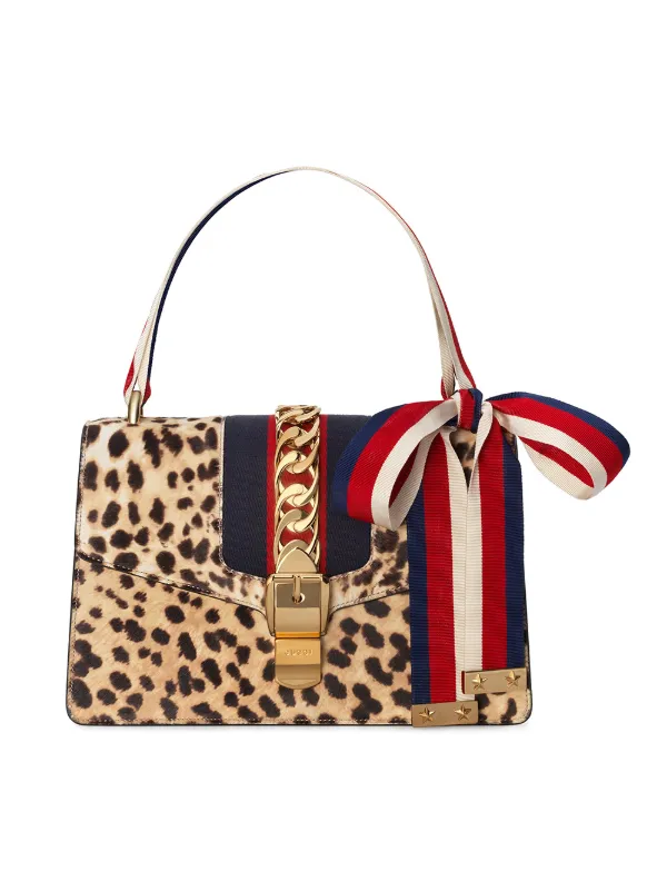 Gucci Sylvie Shoulder Bag With Leopard Print Farfetch