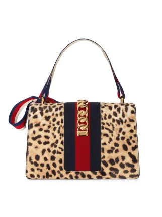 Gucci Sylvie Shoulder Bag With Leopard Print Farfetch Gucci Sylvie Shoulder Bag With Leopard Print