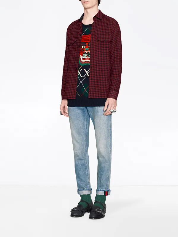 gucci tapered denim pant with web