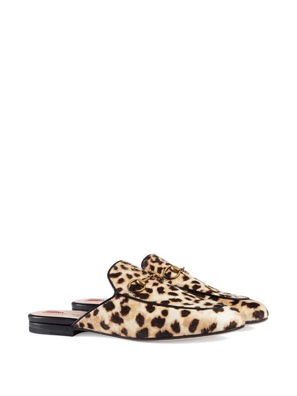 gucci princetown leopard calf hair slipper