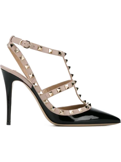 VALENTINO PUMPS ROCKSTUD ANKLE STRAP 10 CM HEEL IN BICOLOR AND WITH ...