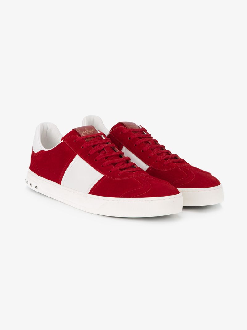 VALENTINO Classic Contrast Panel Stud Sneakers In Red And White, Blue ...