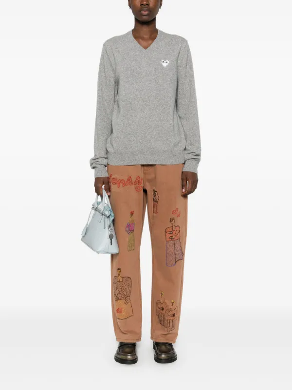 Comme Des Garçons Play v-neck Pullover With White Heart | Grey