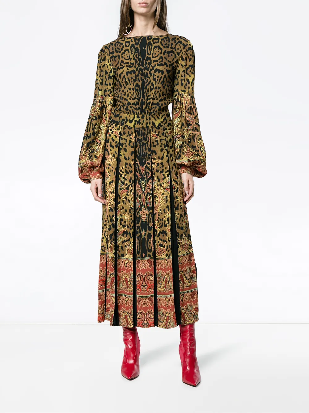 ETRO leopard print pleated dress Geel