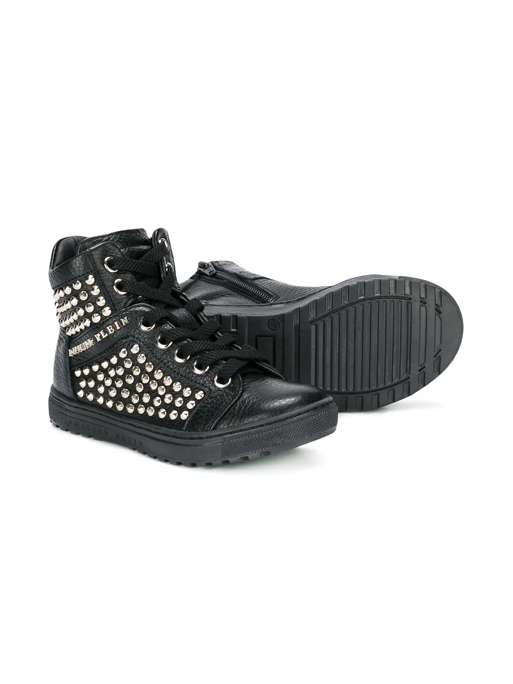 Philipp Plein Junior studded lace-up hi tops Zwart