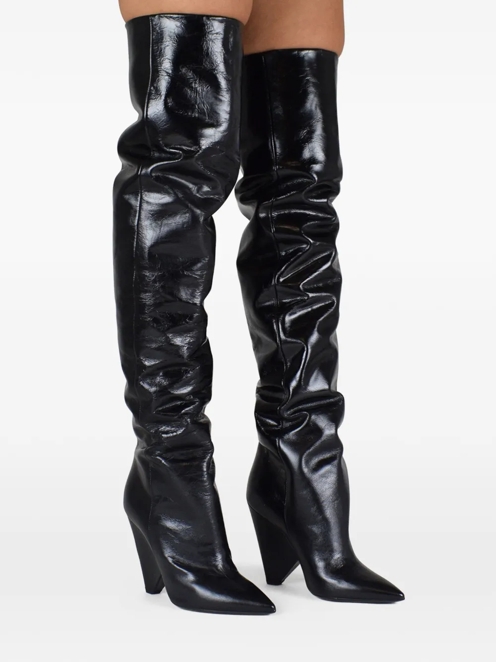Saint Laurent Black Niki 105 Leather Thigh boots Zwart