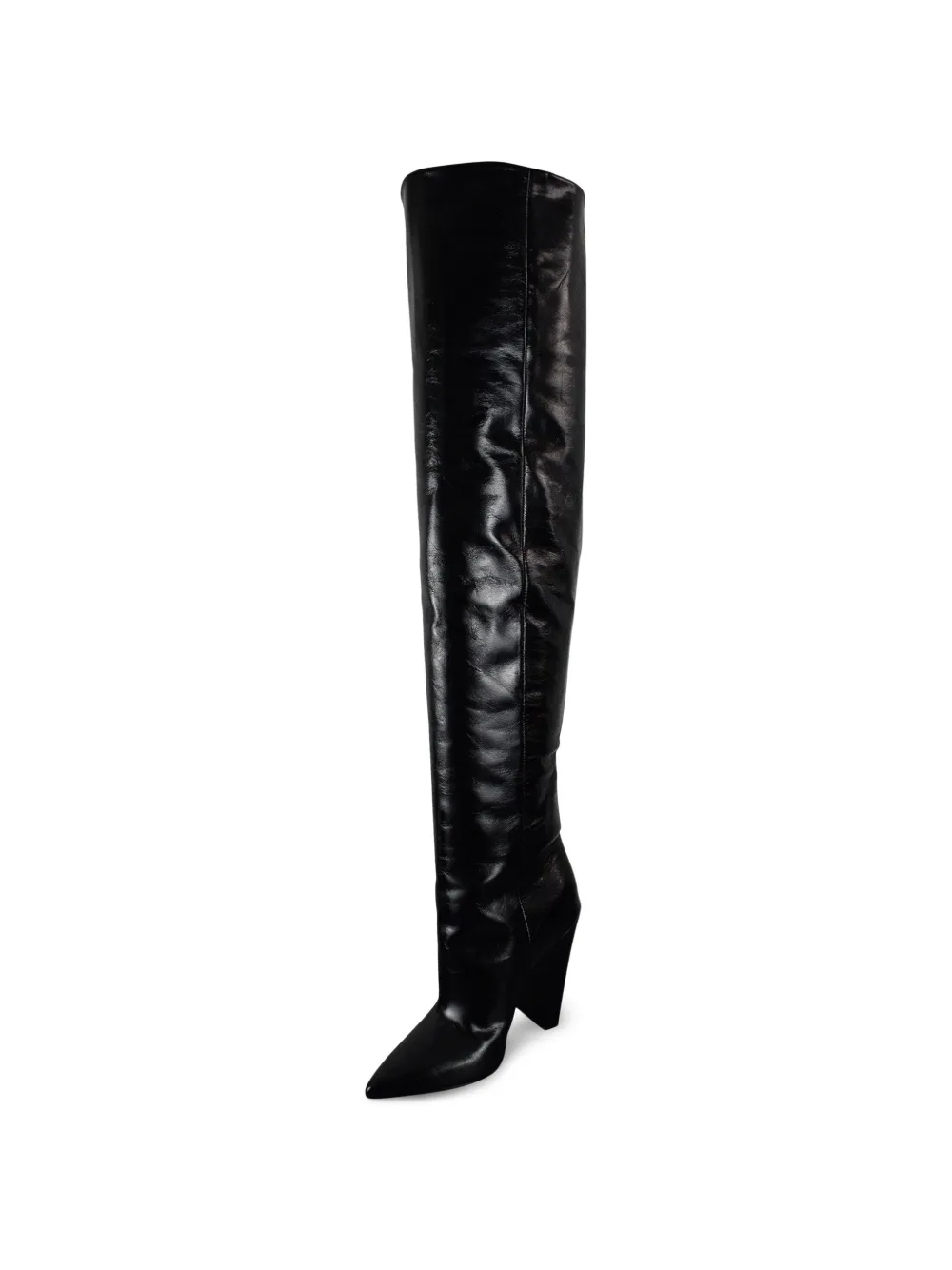 Saint Laurent Black Niki 105 Leather Thigh boots Zwart