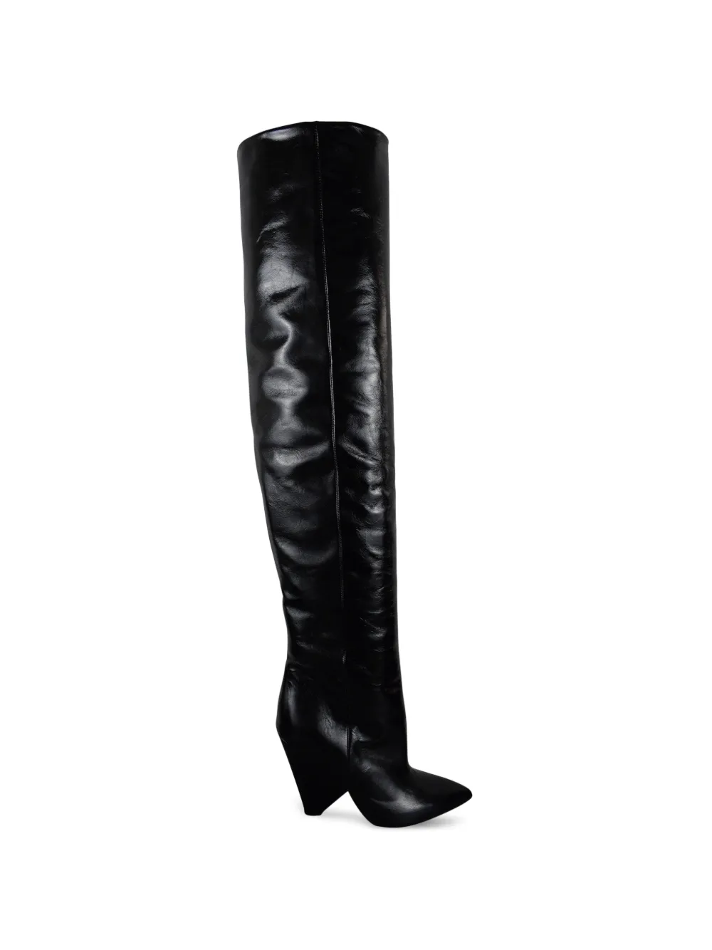 Saint Laurent Black Niki 105 Leather Thigh boots Zwart
