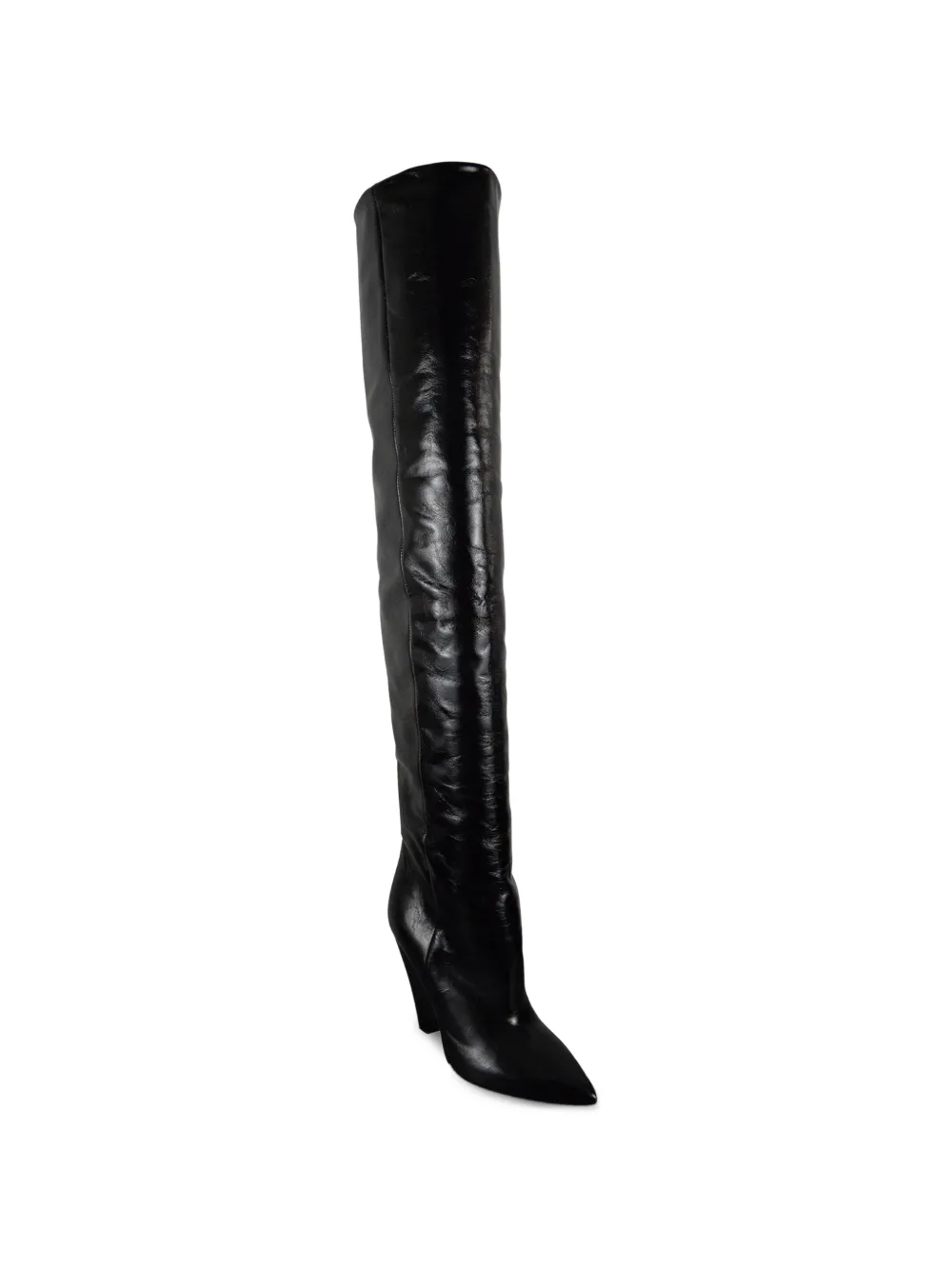 Saint Laurent Black Niki 105 Leather Thigh boots Zwart