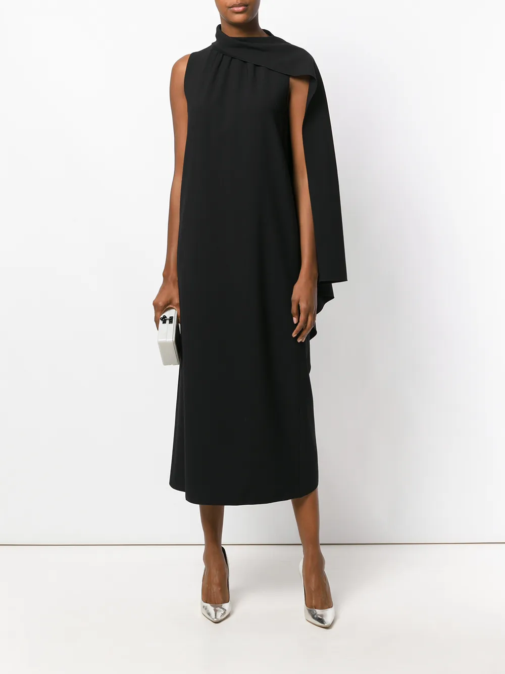 Alberta Ferretti one shoulder cape dress Zwart