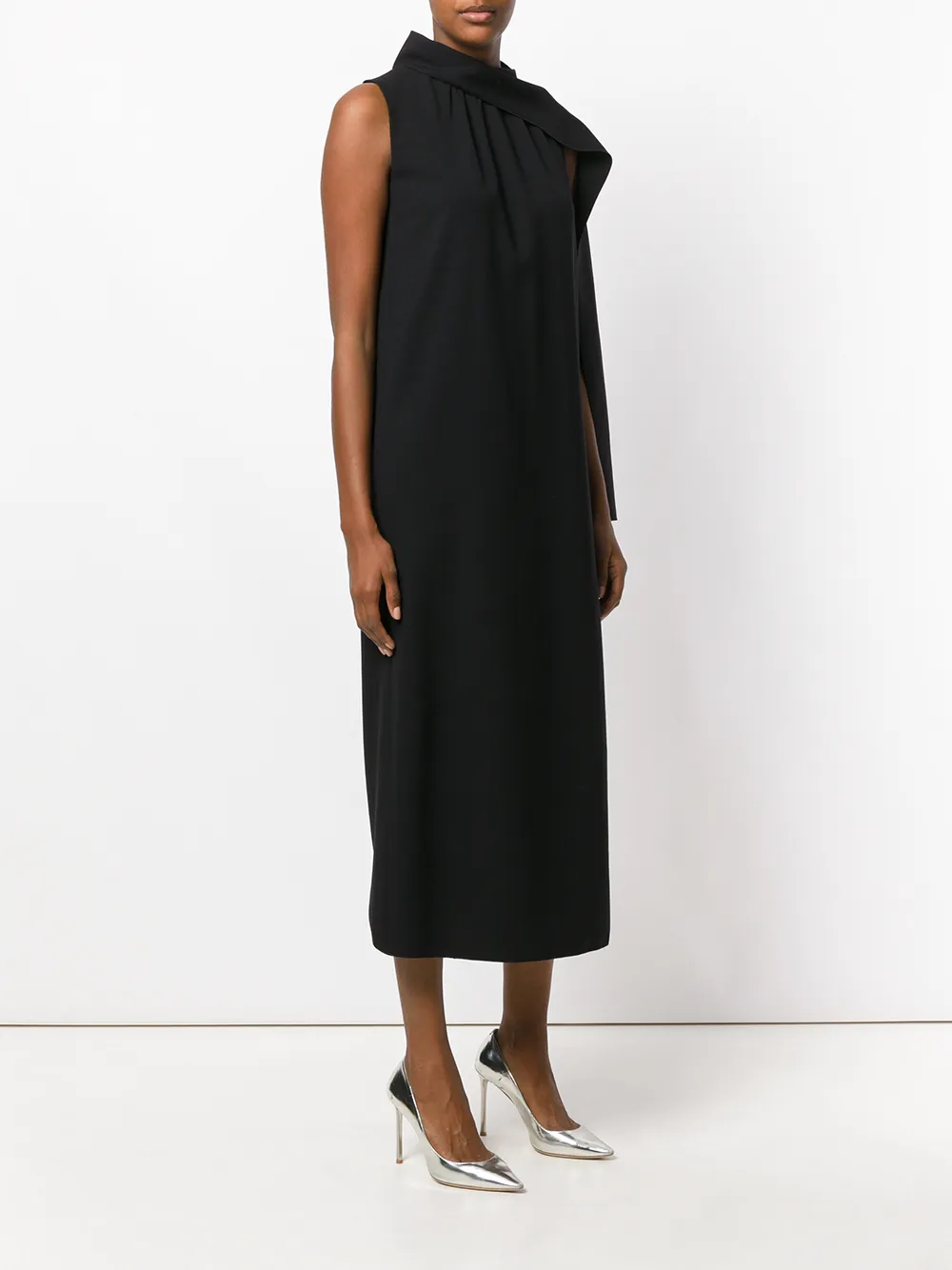 Alberta Ferretti one shoulder cape dress Zwart