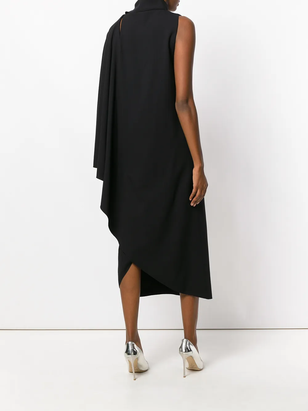 Alberta Ferretti one shoulder cape dress Zwart