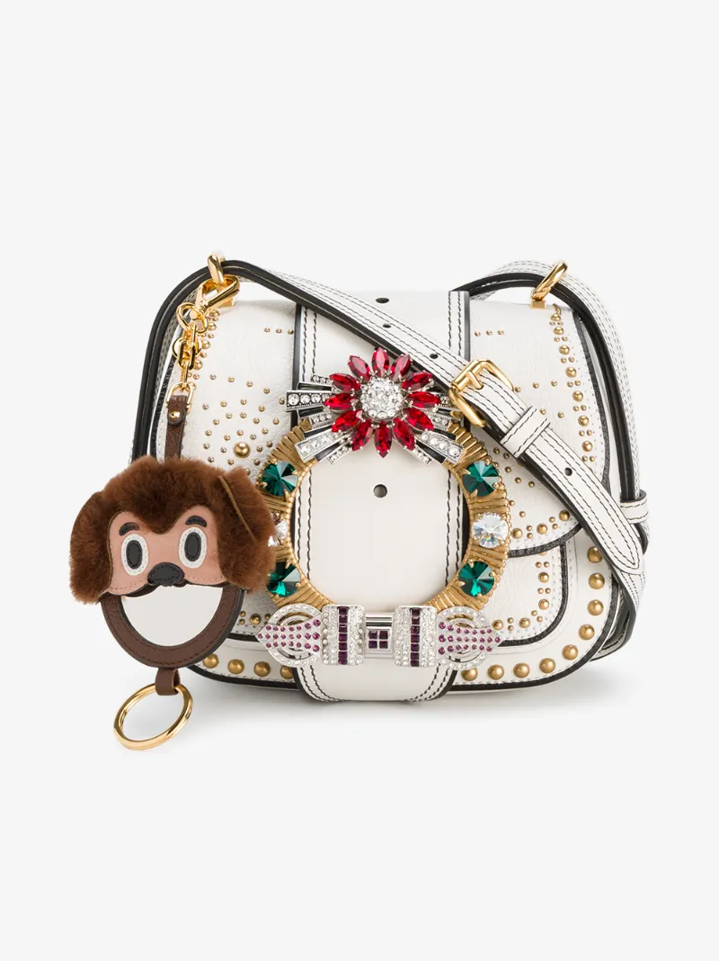 Miu Miu shearling monkey mirror bag charm