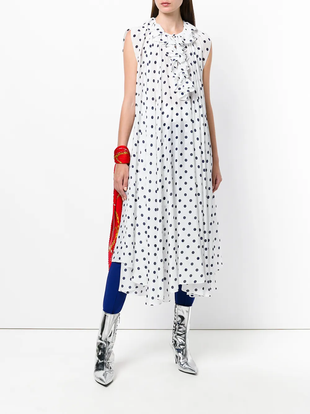  Balenciaga Seidenoberteil Mit Punkten   Weiß 