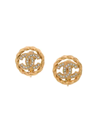 Chanel Vintage Rhinestone Cc Round Earrings Farfetch Chanel Vintage Rhinestone Cc Round Earrings