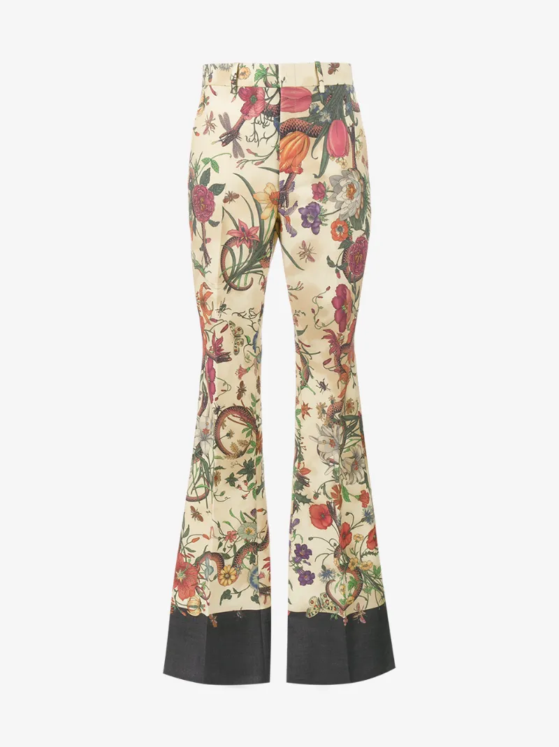 GUCCI GUCCI HIGH-RISE FLARED FLORAL SNAKE PRINT TROUSERS