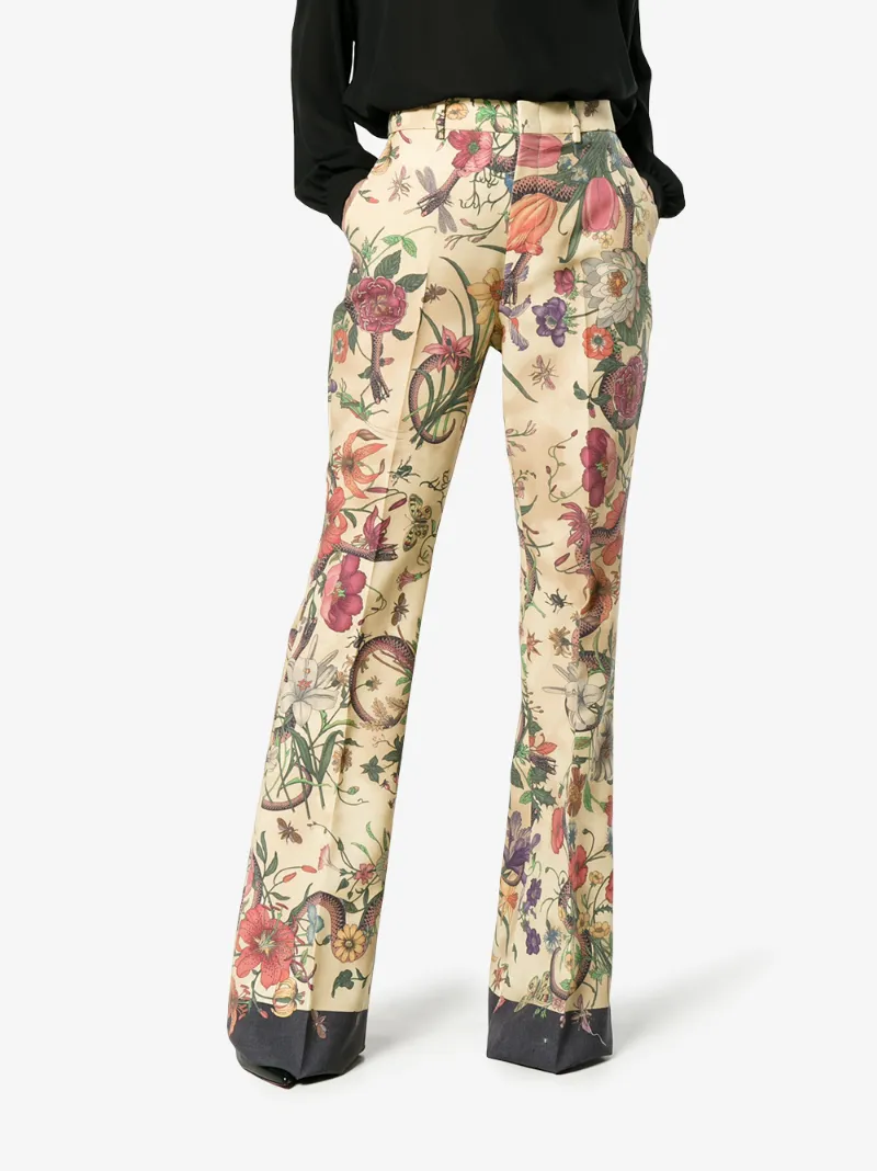 GUCCI GUCCI HIGH-RISE FLARED FLORAL SNAKE PRINT TROUSERS