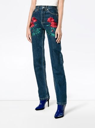 Adam Selman Rodeo Rose Embroidered Jeans - Farfetch