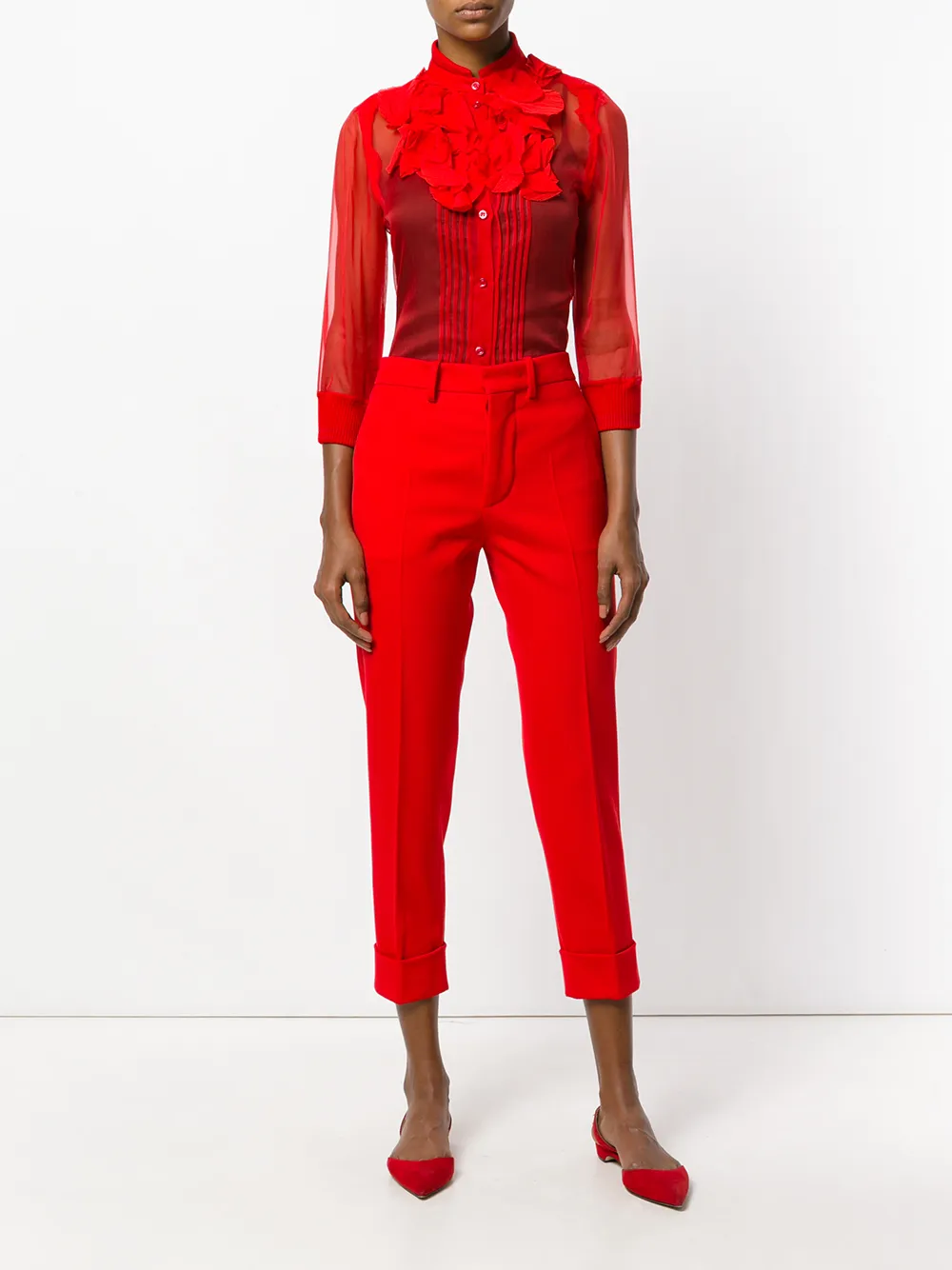  Givenchy Sheer Frill Fitted Shirt   Rot 