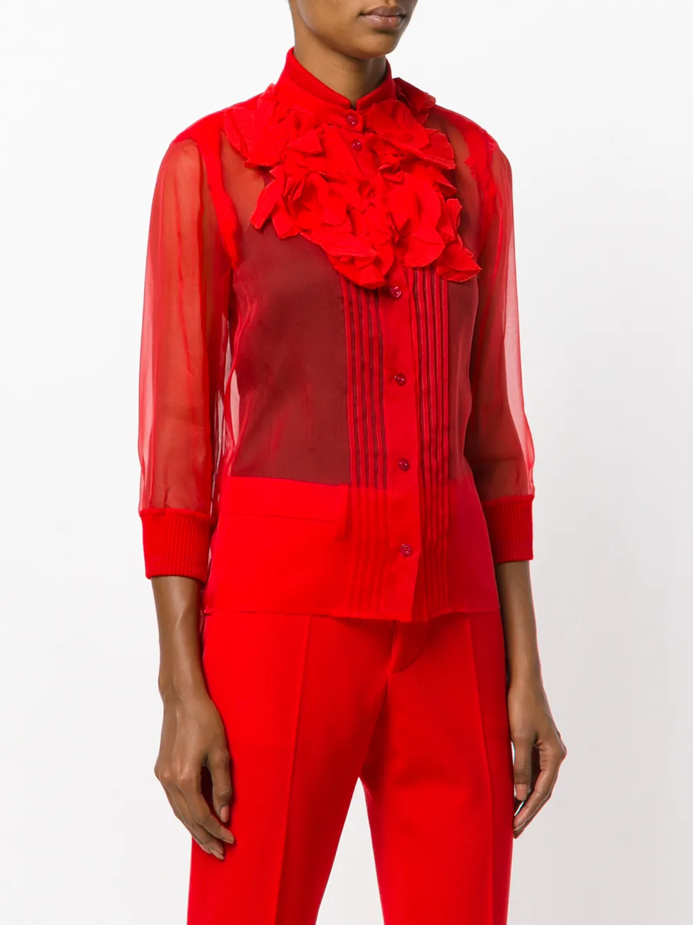  Givenchy Sheer Frill Fitted Shirt   Rot 