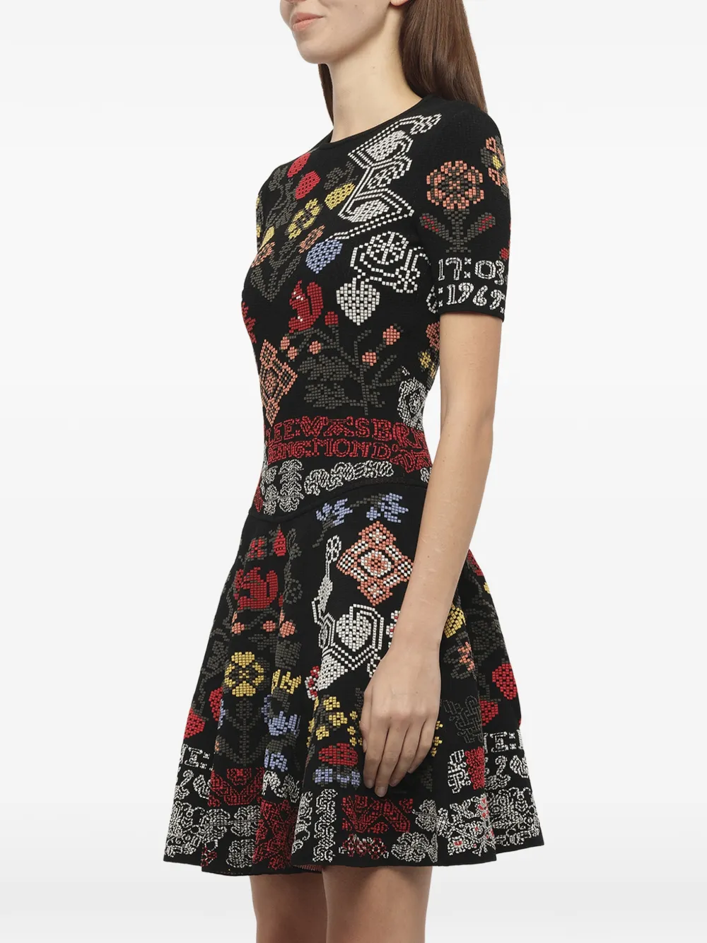  Alexander Mcqueen Minikleid Mit Floralem Muster   Schwarz 