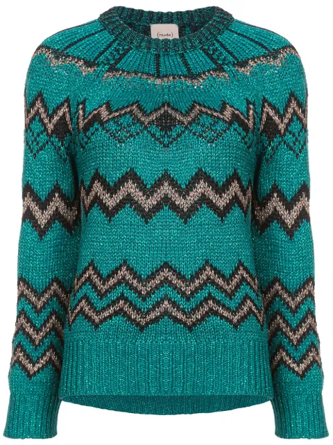 Nude metallic zig zag jumper