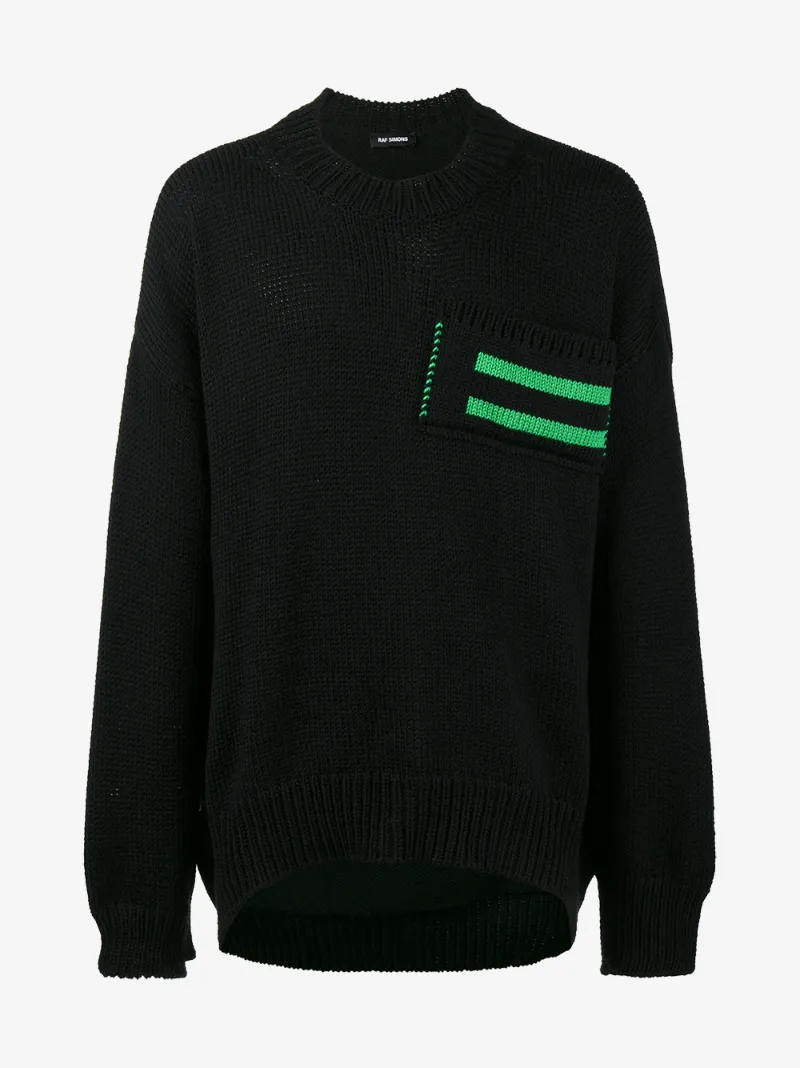 RAF SIMONS Opening Ceremony Striped Pocket Uni Sweater, Black | ModeSens