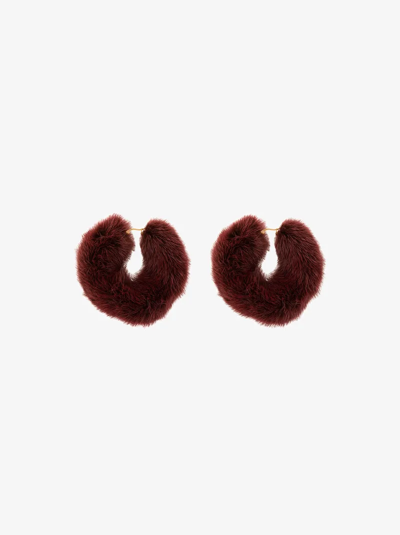Wild And Woolly burgundy rendezvous fur earrings