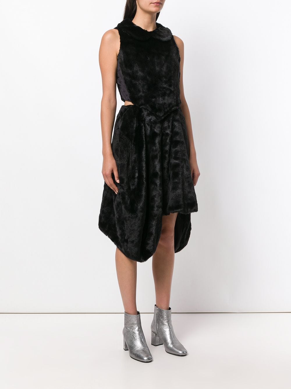 Pre-owned Comme Des Garçons 2000s Faux-fur Cutout Dress In Black