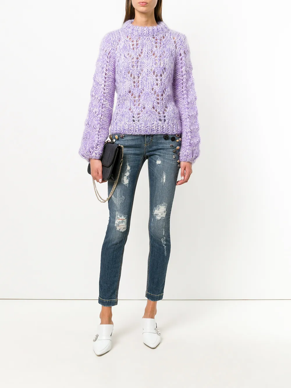 Dolce & Gabbana button embellished and brocade appliqué distressed jeans | Cropped Jeans | Image 2